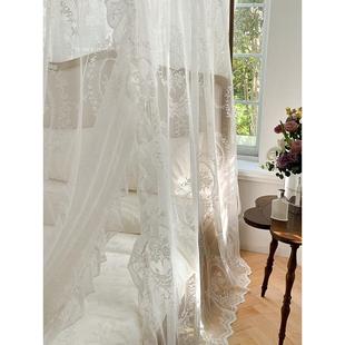 白色蕾丝床幔蚊帐支架三开 宫廷落地式 9qxc2022新款 木纹卧室轻法式