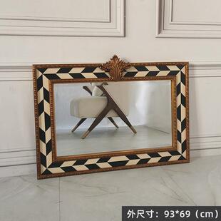 2xpj欧镜家居简约镜黑白格装 壁炉镜玄关镜壁挂浴室洗手 饰轻奢法式