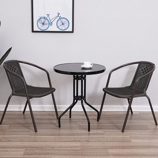 阳台小桌椅三件套户外桌椅套装 折叠桌奶茶咖啡店外摆餐桌玻璃桌子