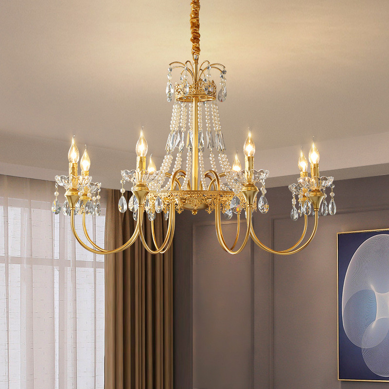 法式水晶吊灯别墅客厅吊灯中山灯具卧室轻奢风珍珠水晶吊灯跨境