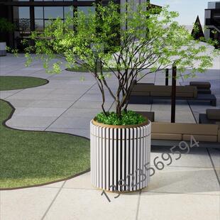 不锈钢花箱商场花盆仿真绿植花箱户外植物售楼部外摆隔断花坛造景