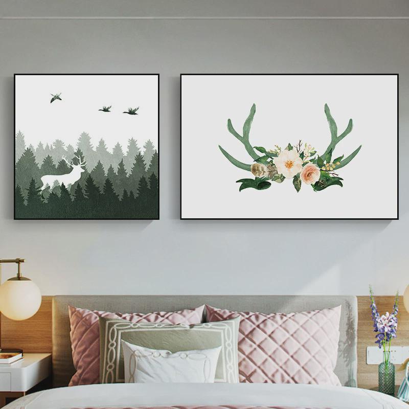 卧室床头背景墙装饰画现代简约主卧壁画墙面挂画宾馆花卉房间