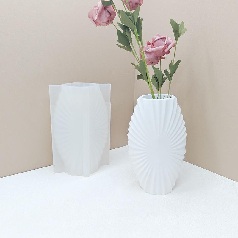 贝壳花瓶硅胶模具diy褶皱水泥型石膏花盆模具插画花瓶配件装饰模