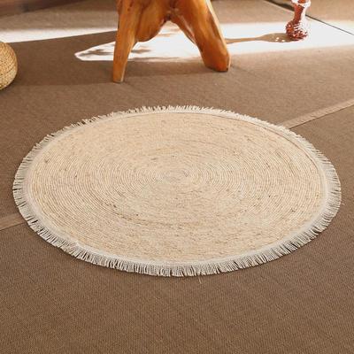 圆形卧室床边蒲草绳机钉地毯客厅简约茶几草编坐垫民宿风家用地毯