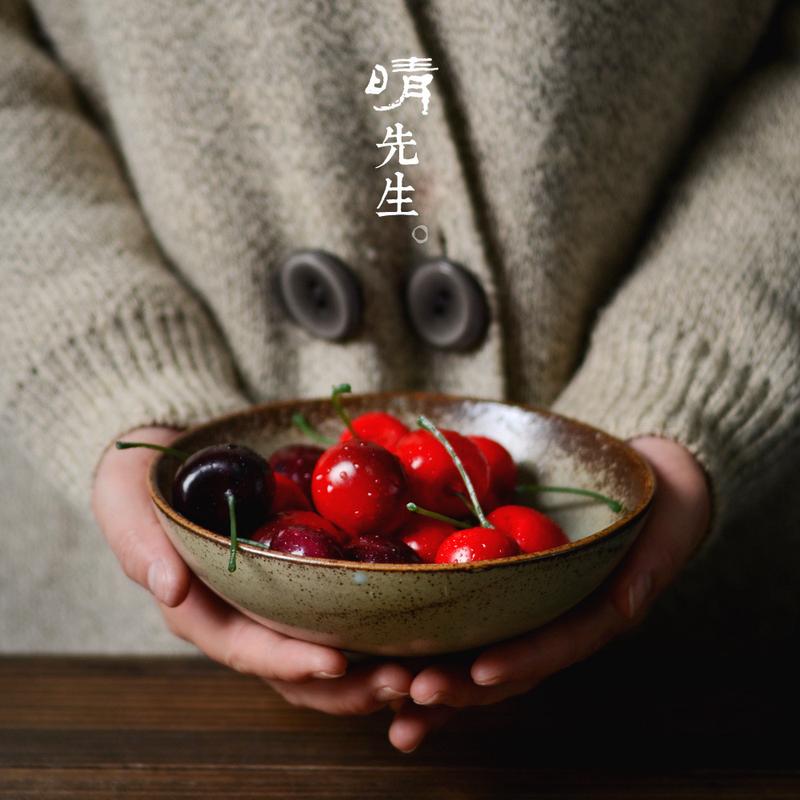 手工粗陶日式餐碗盘家用米饭碗面碗加厚土碗情侣碗凉菜果盘可微波
