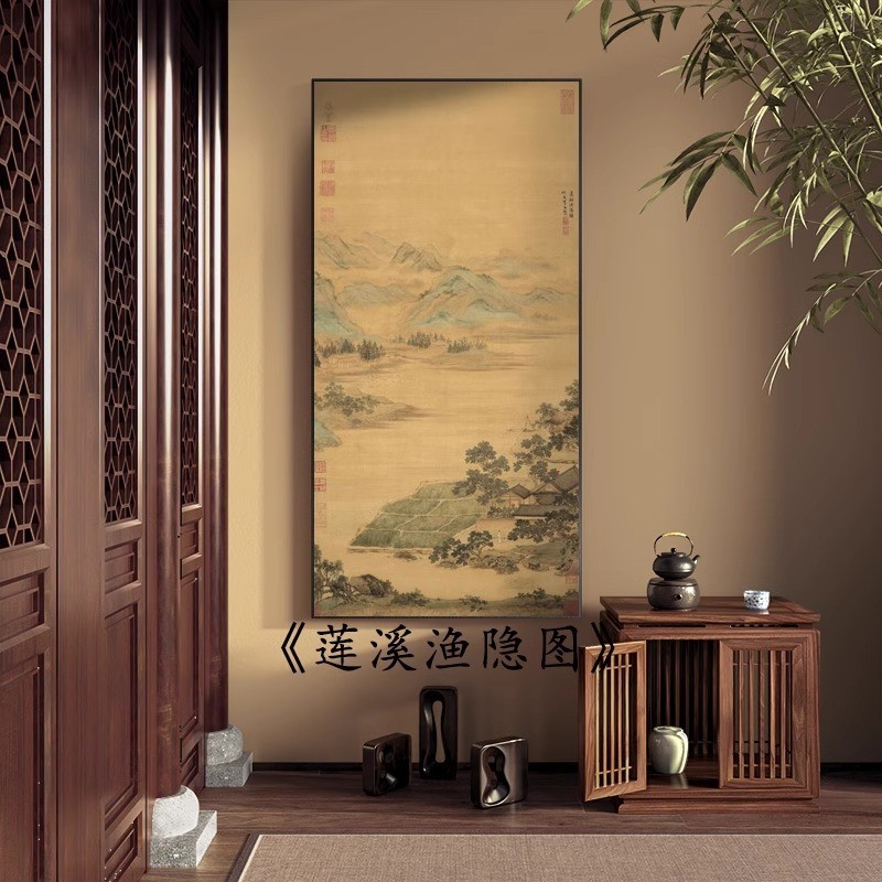 复古中式中茶室装饰画客厅玄关背景墙落地画走廊过道古风玄关挂画