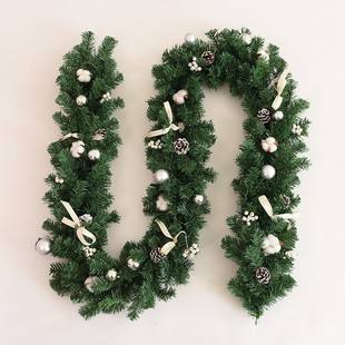 2.7米圣诞藤条加密带松果扶手栏杆装饰品圣诞节圣诞装饰藤条现货