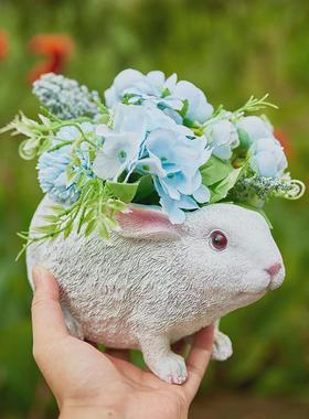 创意花盆阳台花园仿真可爱小白兔庭院园艺植物装饰造景小动物盆栽