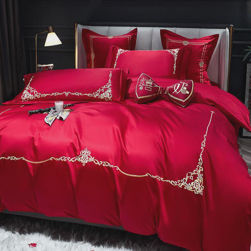 婚庆四件套婚嫁新婚床品刺绣绣花红色结婚礼婚房婚床喜庆被套套件