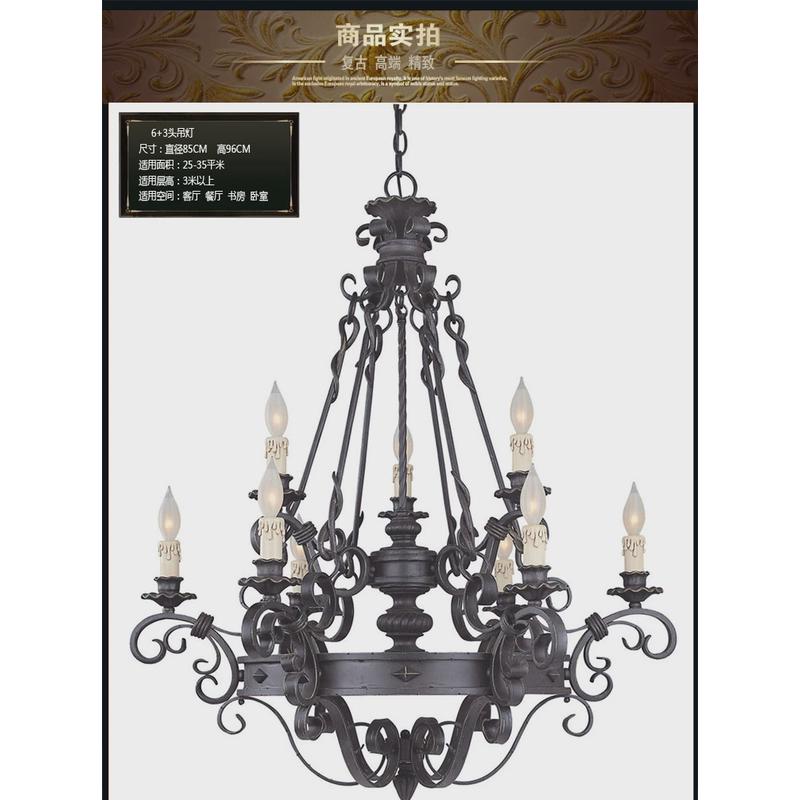 美式长吊灯别墅楼梯间简约大吊灯铁艺创意家用欧式大气复古蜡烛灯