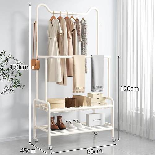 新款带轮移动收纳衣架卧室衣帽架现代简约多功能新中式挂衣架落地