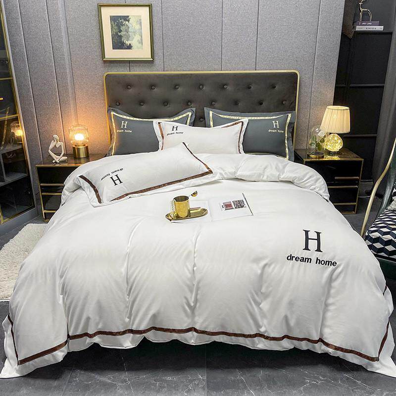 床上用品批发超柔大h款水洗棉四件套磨毛纯色轻奢刺绣四季家纺