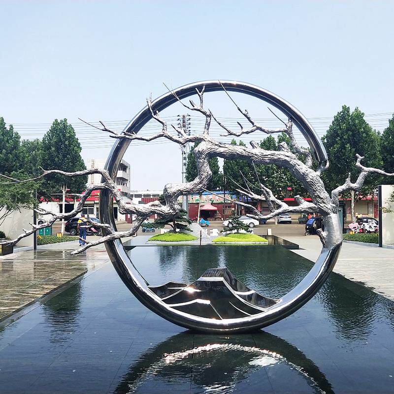 不锈钢景观园林小品圆环月亮城市地标假山鹿校园浪花大型雕塑定制