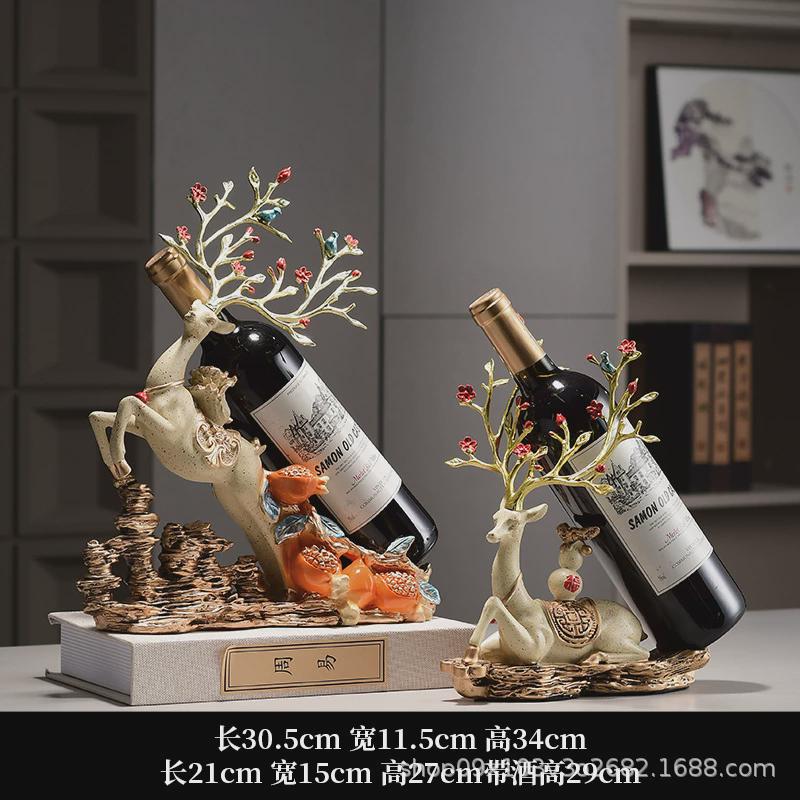 创意鹿红酒架家居摆件福新中式客厅酒柜餐边柜葡萄酒架软装装饰品
