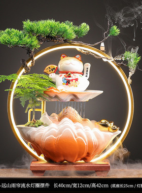 国潮流水创意招手摆件招财猫客厅办公室桌面玄关乔迁新居开业礼品