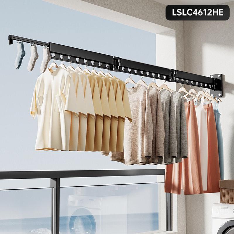 可折叠伸缩晾衣架阳台家用晾衣杆架子隐形晒衣服晒被子壁挂式