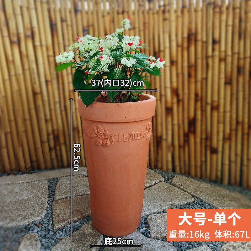 大号高红陶花盆吸水透气陶瓷花盆浮雕艺术兰花盆民宿酒店园艺绿化