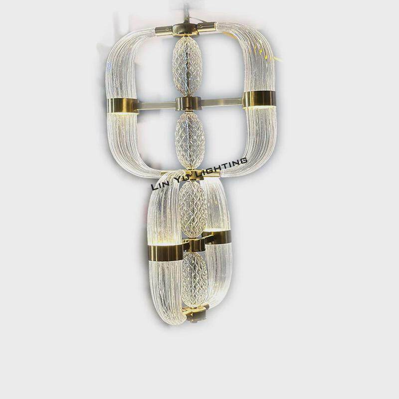 轻奢牛角水晶玻璃后现代创意气泡楼梯吊灯意大利酒店别墅餐厅灯具