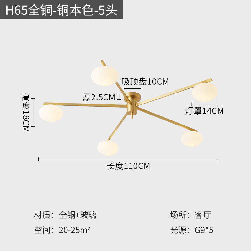 全铜北欧极简卧室吸顶灯现代简约led房间客厅灯创意家用吸顶灯具