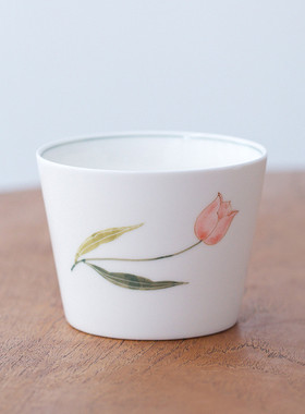 z655|花事|五彩釉下手绘花卉阔拿铁咖啡陶瓷手握水杯口杯杯子