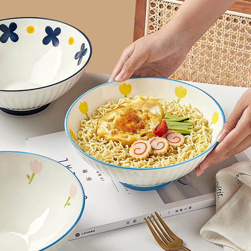 现货速发墨色8寸陶瓷简约吃面碗家用高颜值面条螺蛳粉碗斗笠面碗