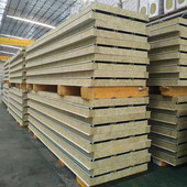 1050型彩钢岩棉夹瓦芯板屋顶防火隔热板建筑屋面岩棉彩钢板批发