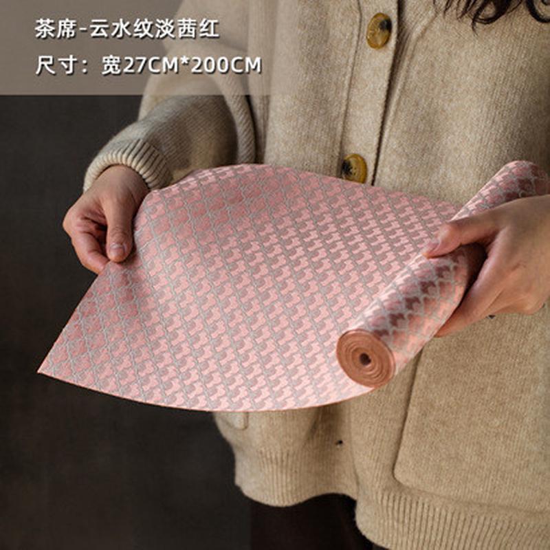 知舍茶席中式长条茶布南瓜双面云水纹提花桌旗布艺棉麻茶旗可用