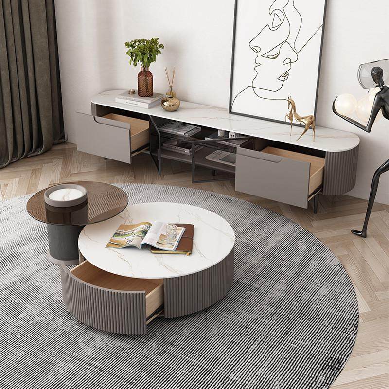 热销岩板茶几电视柜组合现代简约客厅圆形茶桌椅小户型轻奢墙地柜,住宅家具,茶几,淘宝优惠券,粉丝福利购,淘宝优惠卷