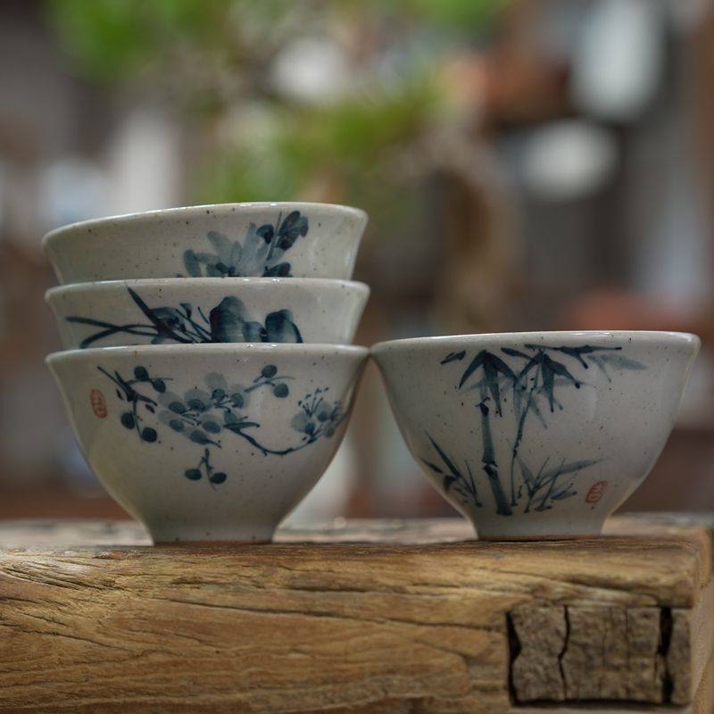 亦紫陶手绘茶杯粗陶品茗杯古陶四君子仿古反口小茶碗梅兰菊竹茶具,餐饮具,玻璃杯,淘宝优惠券,粉丝福利购,淘宝优惠卷