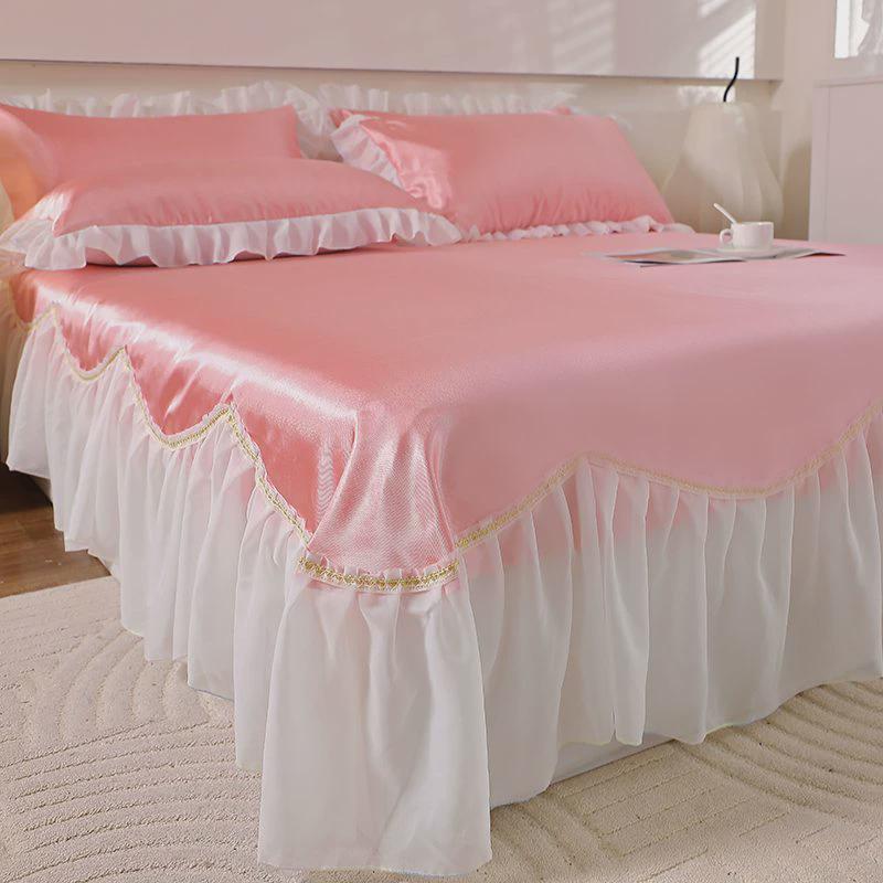 床裙床冰丝夏季冰丝席三件套洗床上床单裙花边空调席夏天软席子