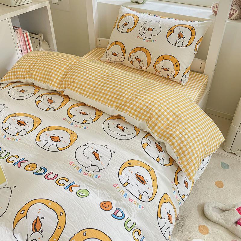 ins被套三件套宿舍床上用品床单人被子四件套亲肤水洗棉被褥套装4