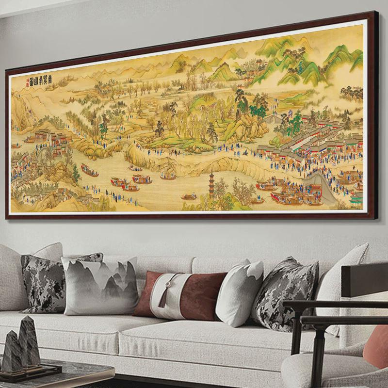 新款十字绣康熙南巡图线绣古绣满绢布收藏刺绣客厅风景画大幅人物
