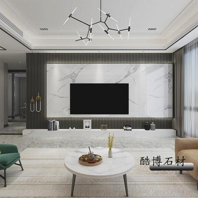 岩板家居800x2600悬空格栅影视墙客餐厅欧式瓷砖电视背景墙