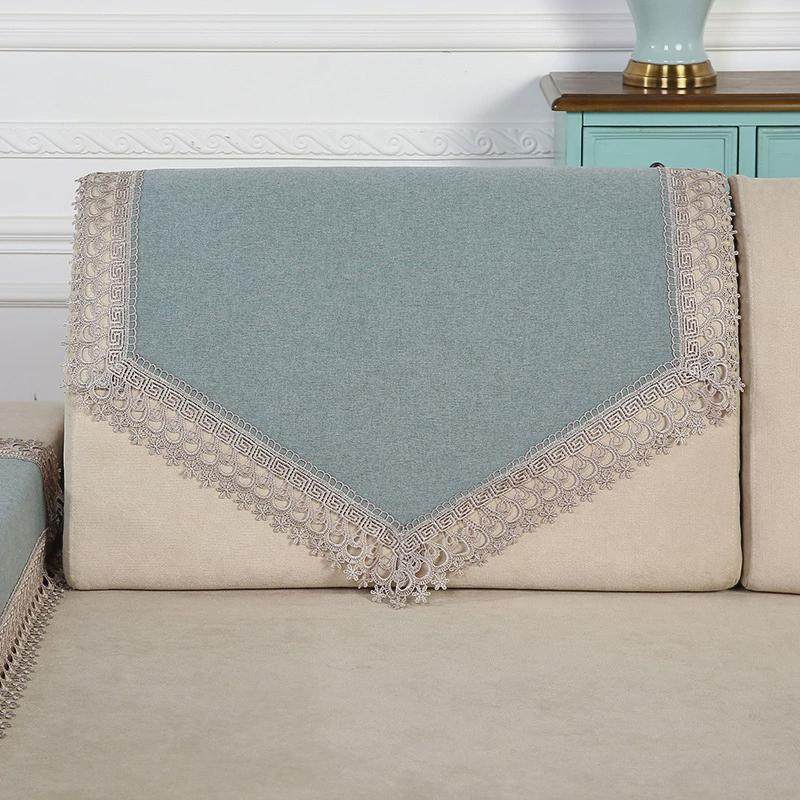 沙发靠背巾沙发后背盖巾三角靠巾素色棉麻蕾丝四季通用百搭为硕联