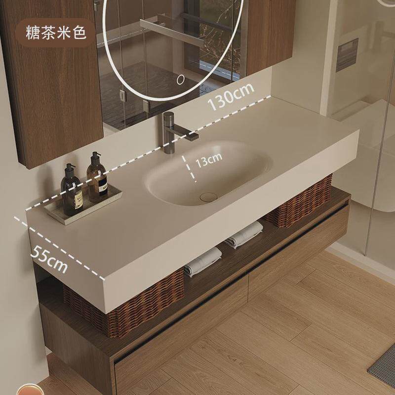 可丽耐纯亚克力中古风浴室柜一体盆组合奶油款卫生间洗漱洗脸台