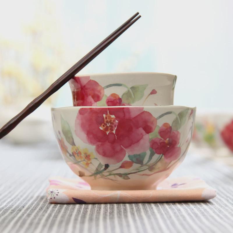 进口和蓝陶瓷花水彩碗杯单人套装茶杯饭碗水杯组合装家用餐具批发