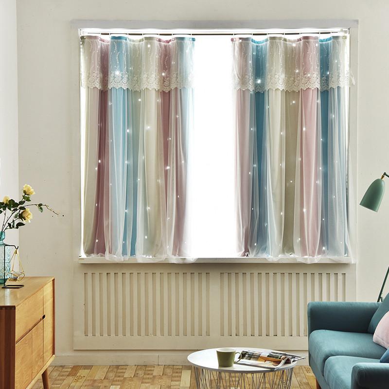 公主风窗帘厂家窗纱卧室遮光窗帘简易安装供货成品短窗帘