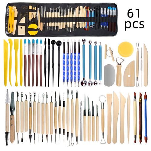 陶艺工具61件套装陶泥工具辅助雕刻刀硅胶点钻笔收纳包装粘土造型