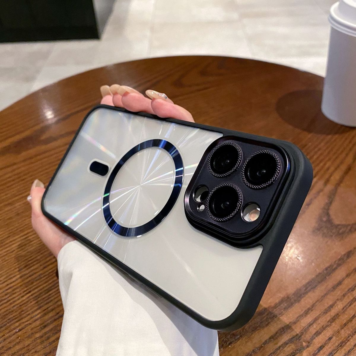 iPhone15promax透明磁吸手机壳苹果14镭射CD纹13极光12镜头全包11