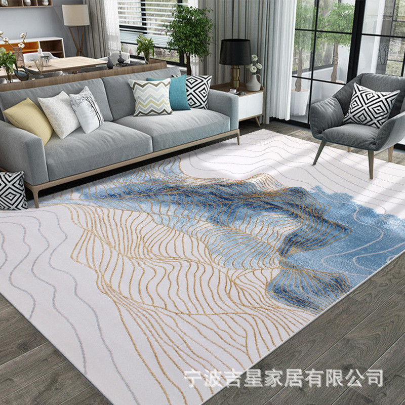 轻奢新中式客厅茶几地毯卧室垫床边时尚家用简约现代机织短绒地毯