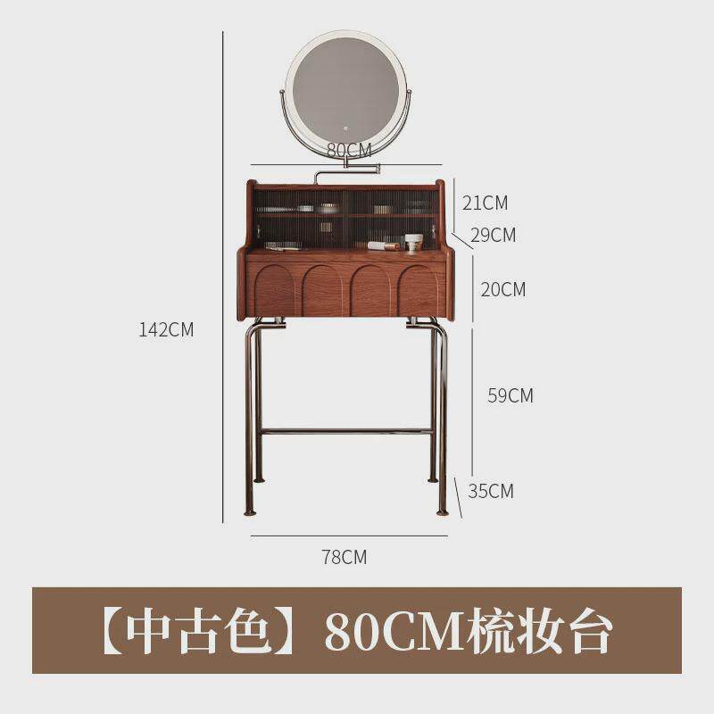 法式中古复古风梳妆台小户型60cm卧室实木床头化妆桌设计师化妆台