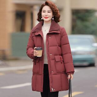 女棉衣洋气中老年人秋冬加厚外套女加绒小棉袄 中长款 妈妈冬装 新款
