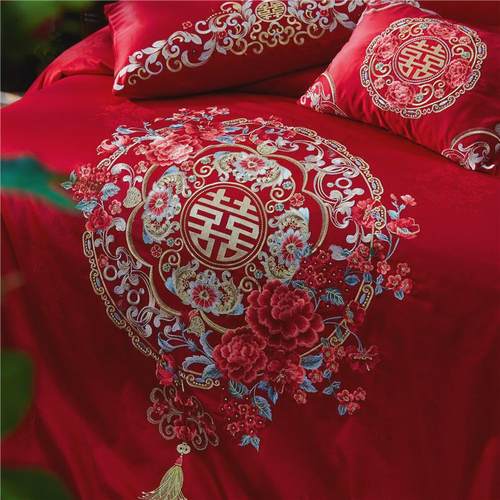 100支双股长绒棉婚庆多件套倾城时光四件套6套件结婚件套床上用品