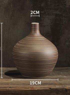 花瓶客厅插花摆件假花台面粗陶欧式瓶子家居陶瓷陶罐仿真干花摆件