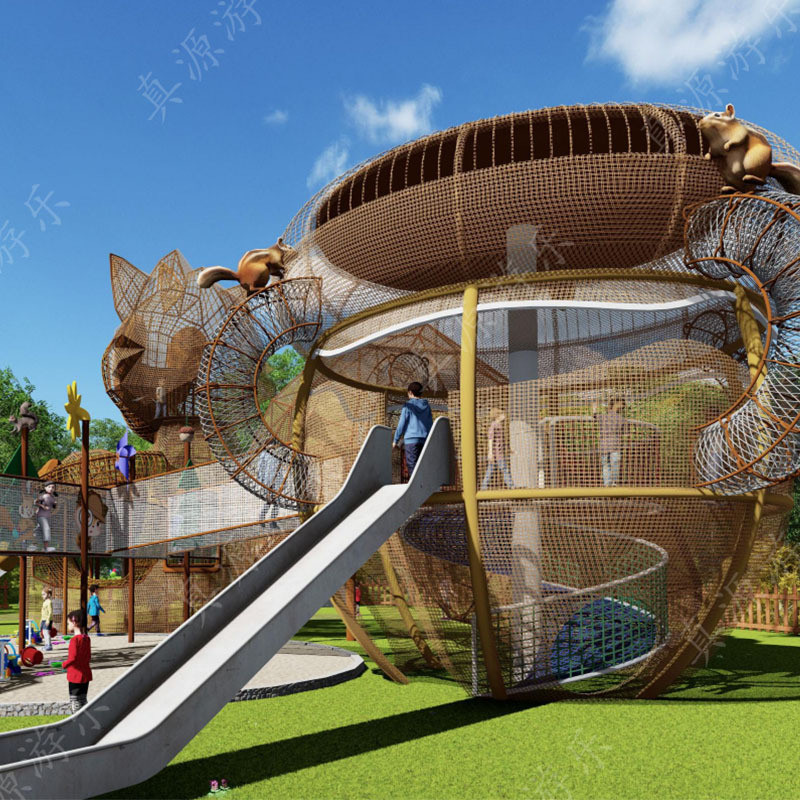 户外松鼠儿童乐园无动力绳网小镇组合魔网乐园松鼠滑梯乐园亲子