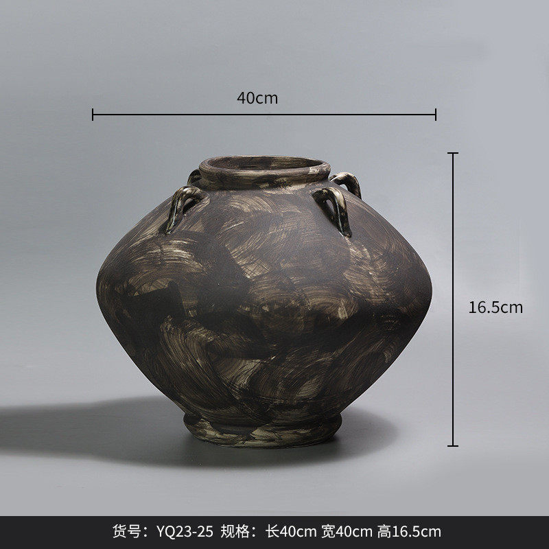 博西家居大肚粗陶复古旧做陶瓷花瓶摆件新中式高档装饰品陶罐