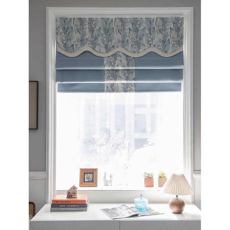 GZ6M2022流行窗帘雪尼尔拼接美式铃兰花罗马帘书房小窗户飘窗升降