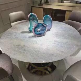 轻奢石材巴西蓝水晶餐桌极简家用长方形餐北欧风天然大理石饭桌