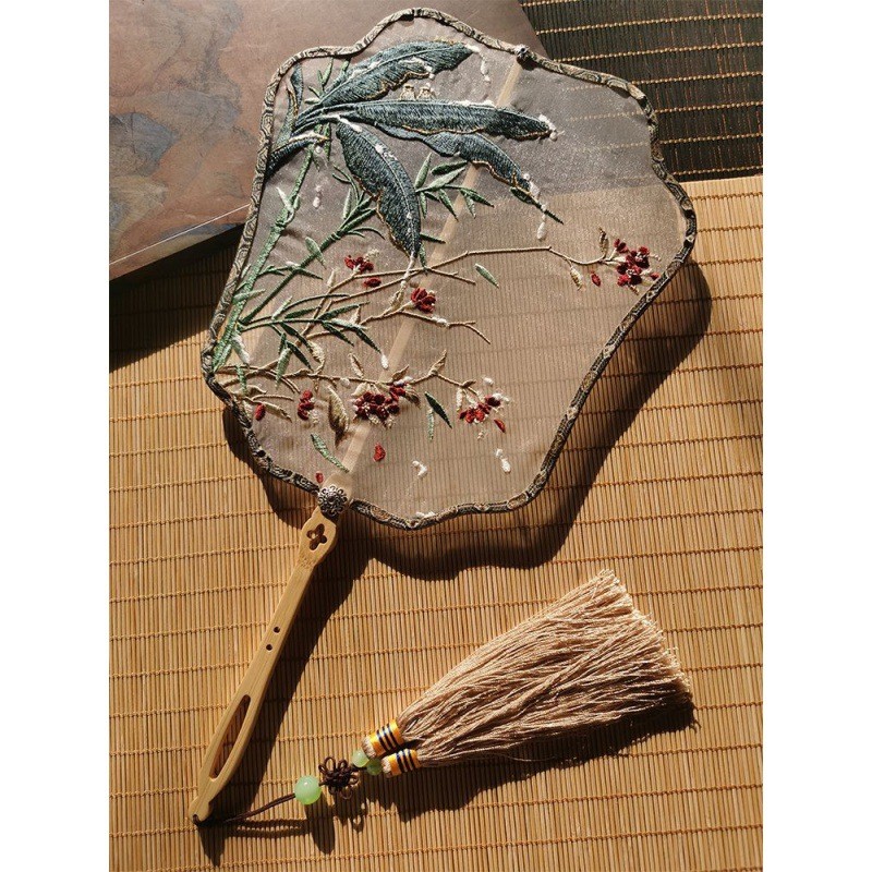 刺绣团扇古风汉服扇子古风素雅苏绣宫扇竹子超仙流苏圆扇宫廷绣花