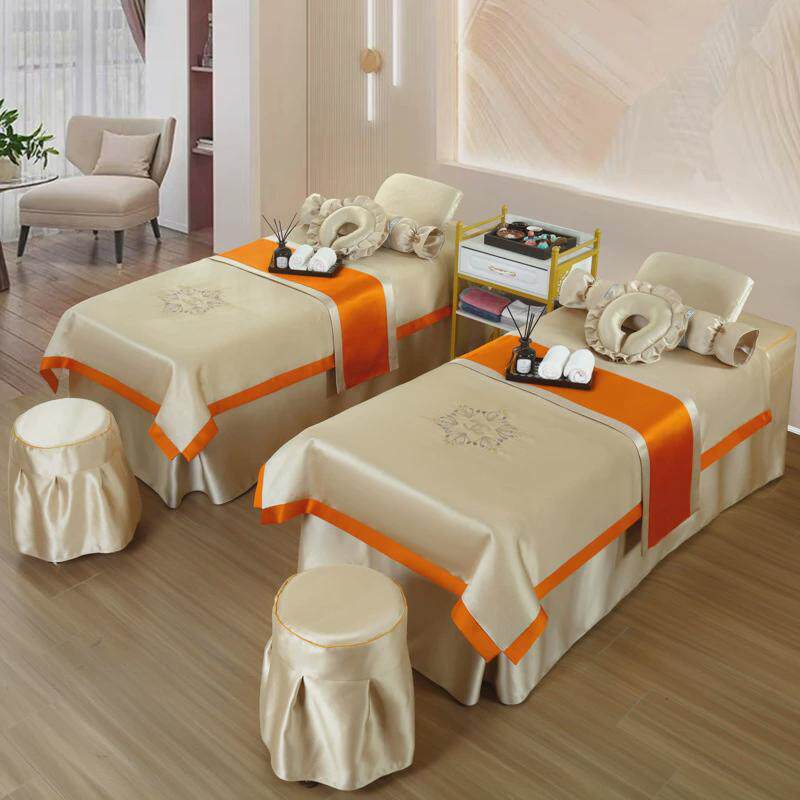 新款贵妃绸缎高端床套简约美容院按摩采耳美容床罩四件套洗头床套